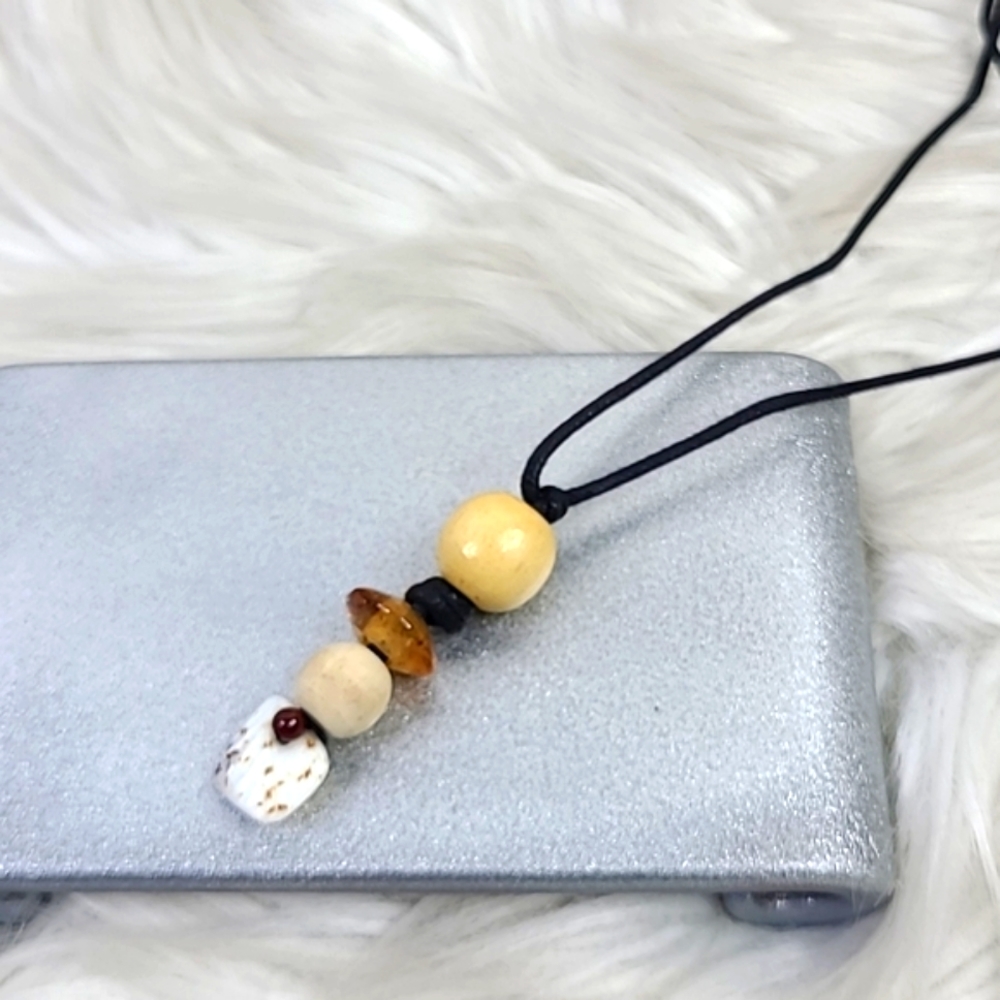 Necklace Pendant Wood Shell Black Tan Vegan Unisex Gift Handmade Surfer Travel